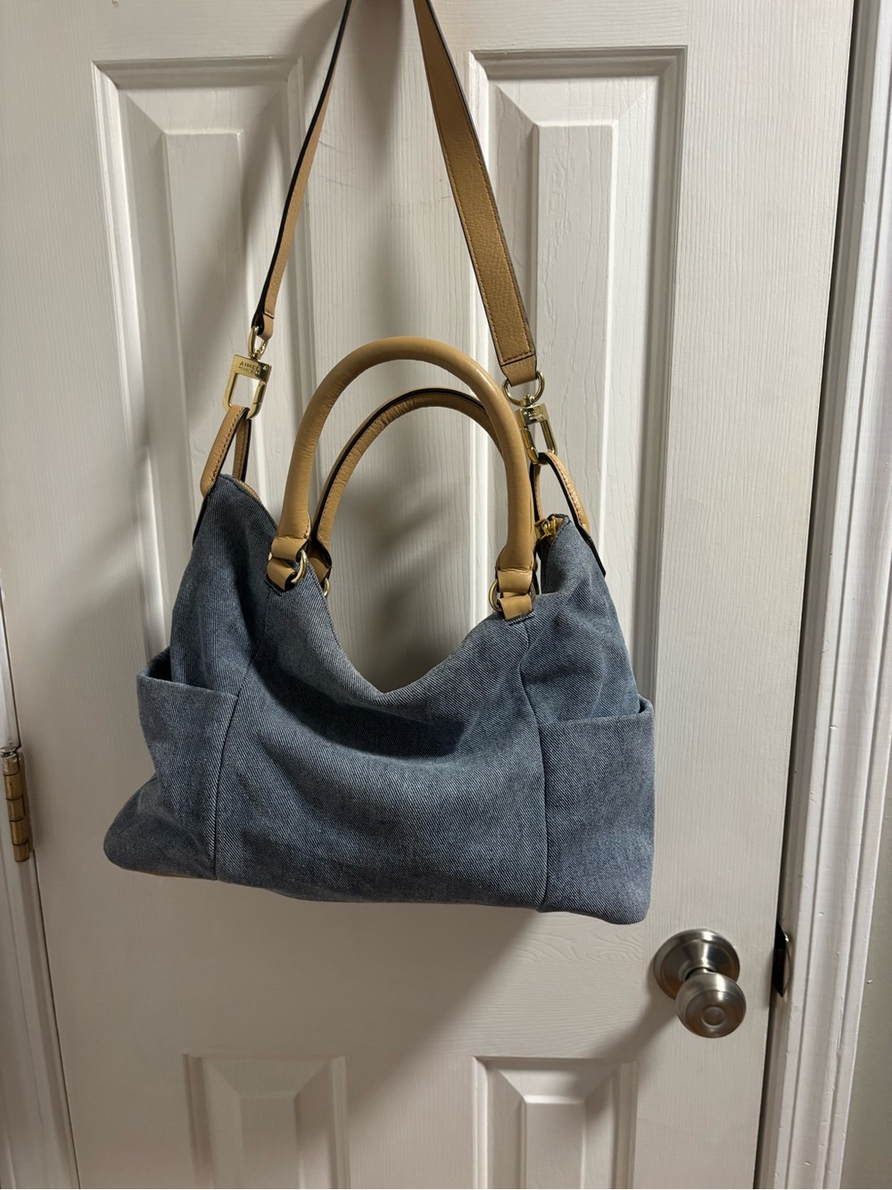 Aimee Kestenberg Denim Leather Satchel - Tan Trim & Double Zippers - EUC - Picture 7 of 13